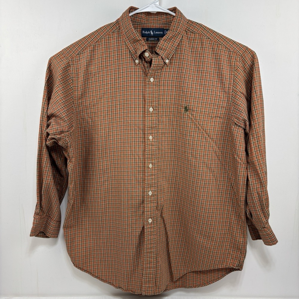 VTG Ralph Lauren Classic Fit Orange Plaid Men's XXL‎ 90s Classic Preppy Y2K